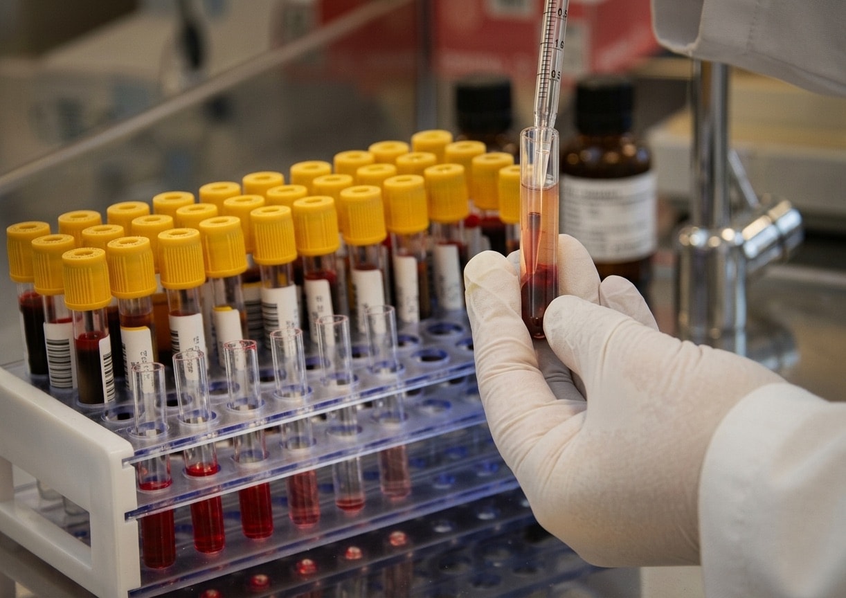 Laboratório — processamento de amostras de sangue